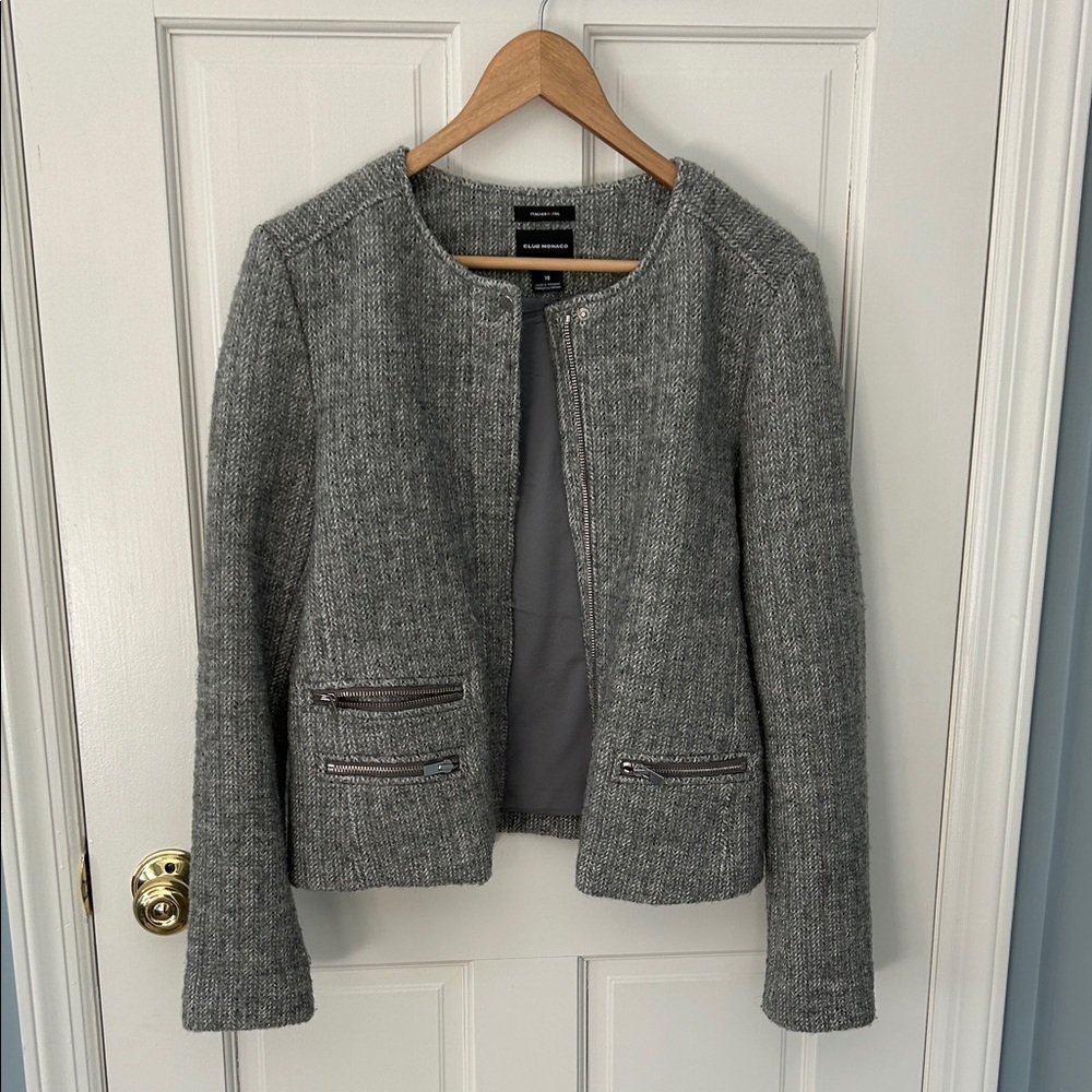 Club Monaco Gray Sweater Italian Wool Textured Jacket sz10
